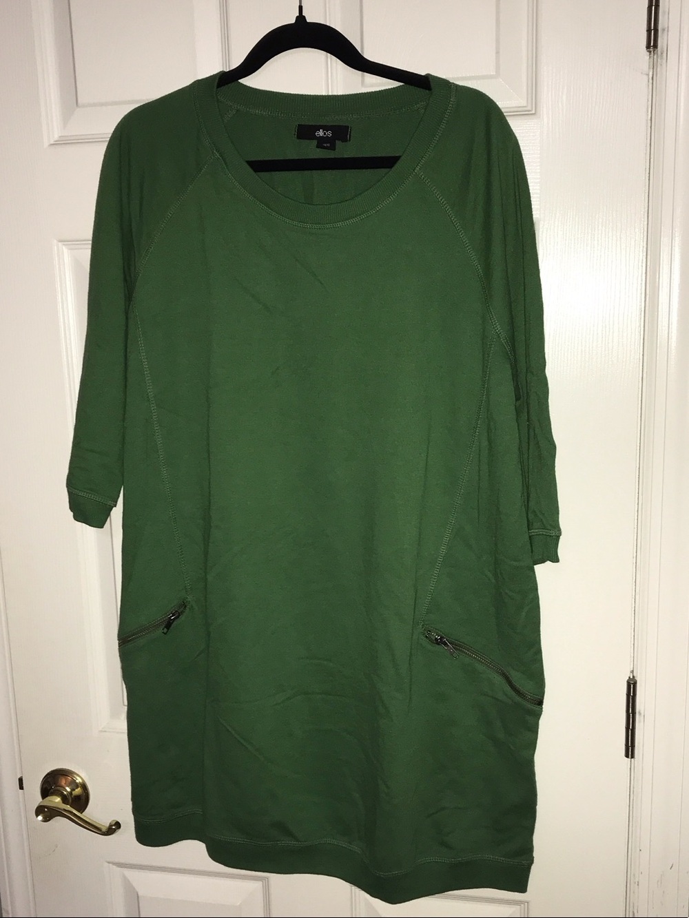 ellos Olive Green Long-Sleeve Casual Dress with Zip Pockets